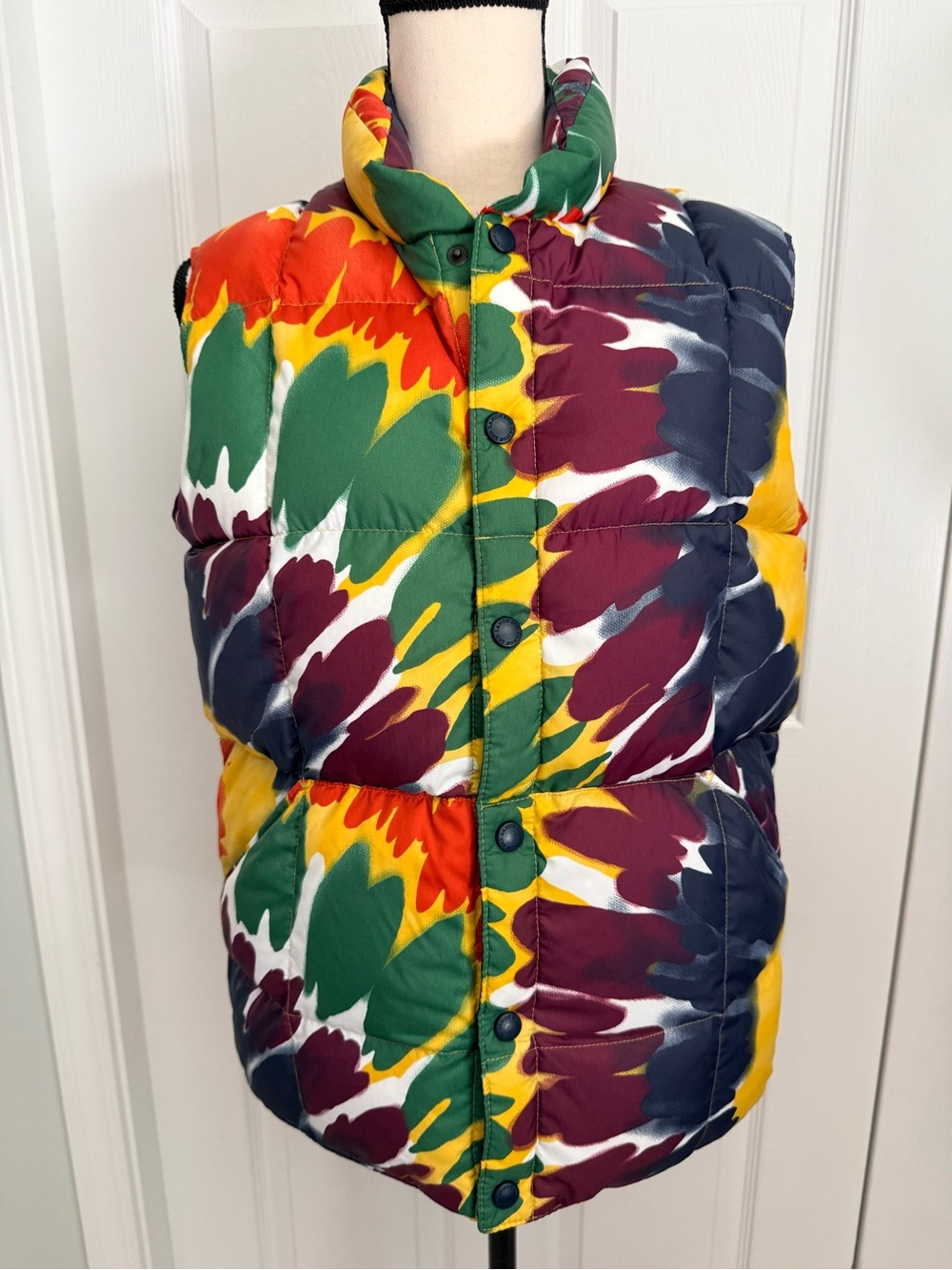 Lands End Multicolor Down Puffer Vest - Green, Yellow, Burgundy, Navy juniors 14 - Picture 4 of 11